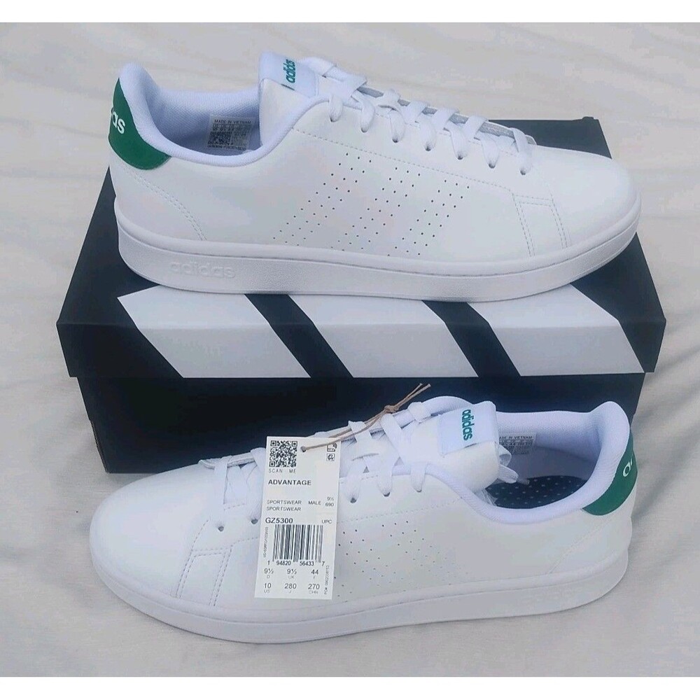Adidas Advantage Men's Tennis Shoes White Green Sz 10 NEW